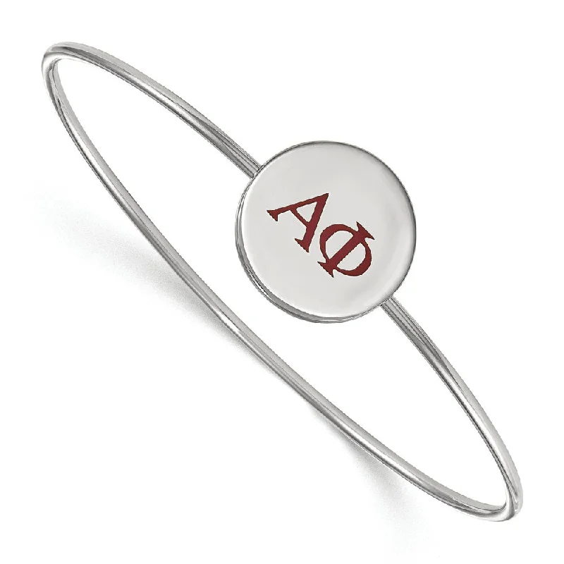 Sterling Silver Alpha Phi Enamel Red Greek Letters Bangle - 7 in.