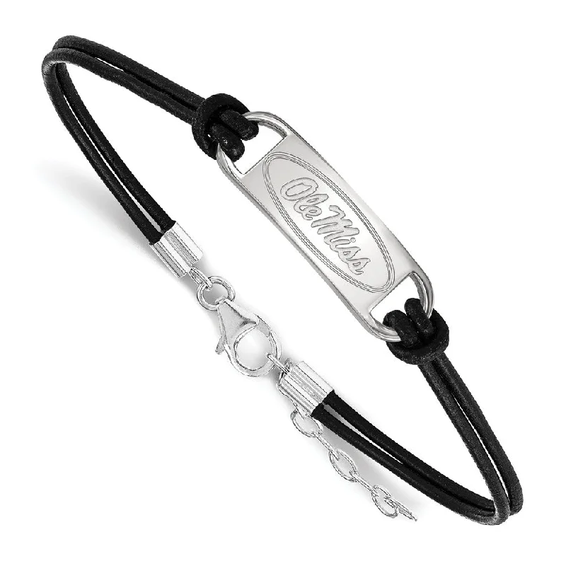 Sterling Silver U. of Mississippi Sm Leather Bracelet, 7 Inch