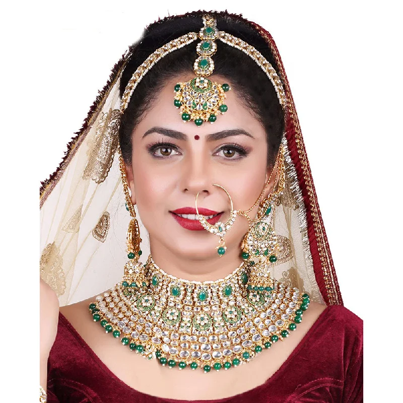 Neetu Art Gold Plated Kundan Stone And Beads Semi Bridal Necklace Set