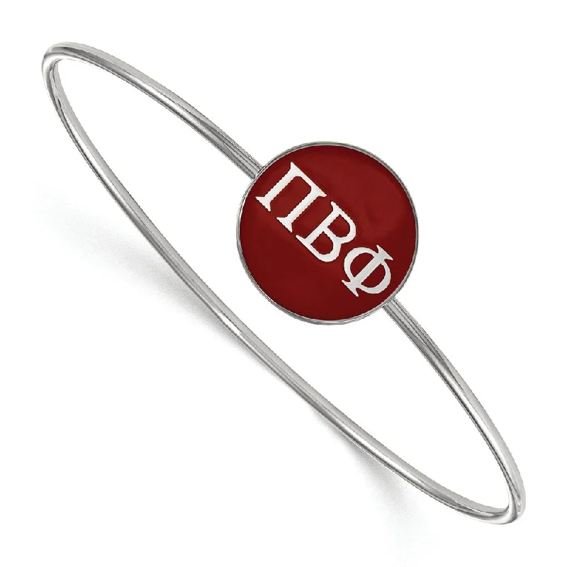 Sterling Silver Pi Beta Phi Red Enamel Greek Bangle - 7 in.