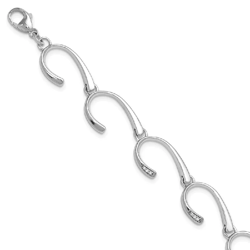 Diamond Hook Link Bracelet in Rhodium Plated Silver, 7-8 Inch