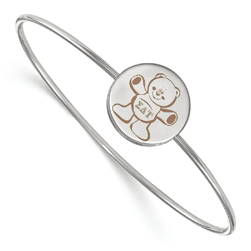 Sterling Silver Sigma Delta Tau Enamel Bear Bangle - 7 in.