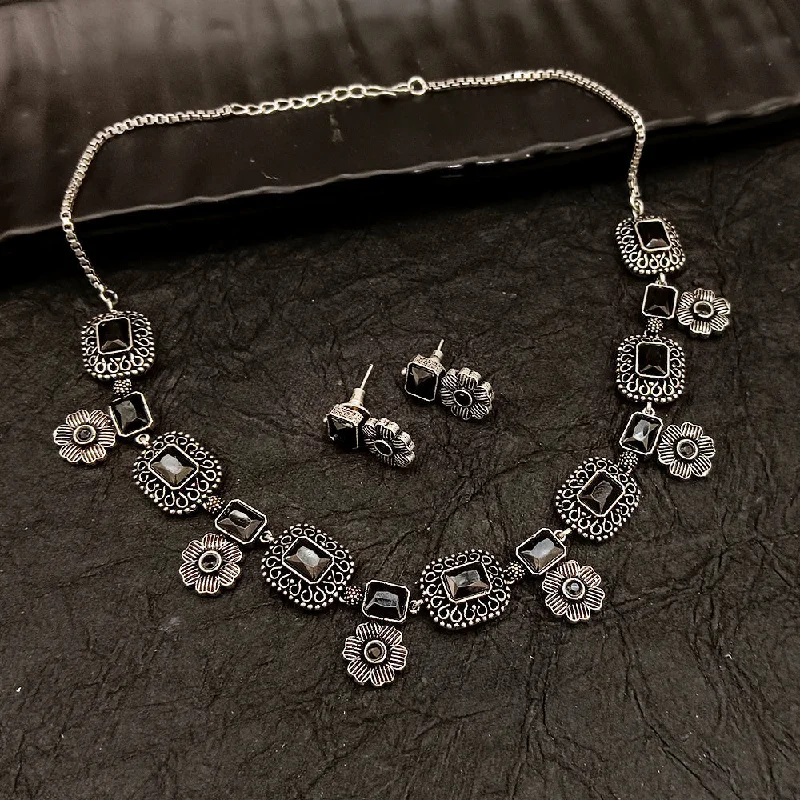 Deep Jewell Oxidised Plated Crystal Stone Necklace Set