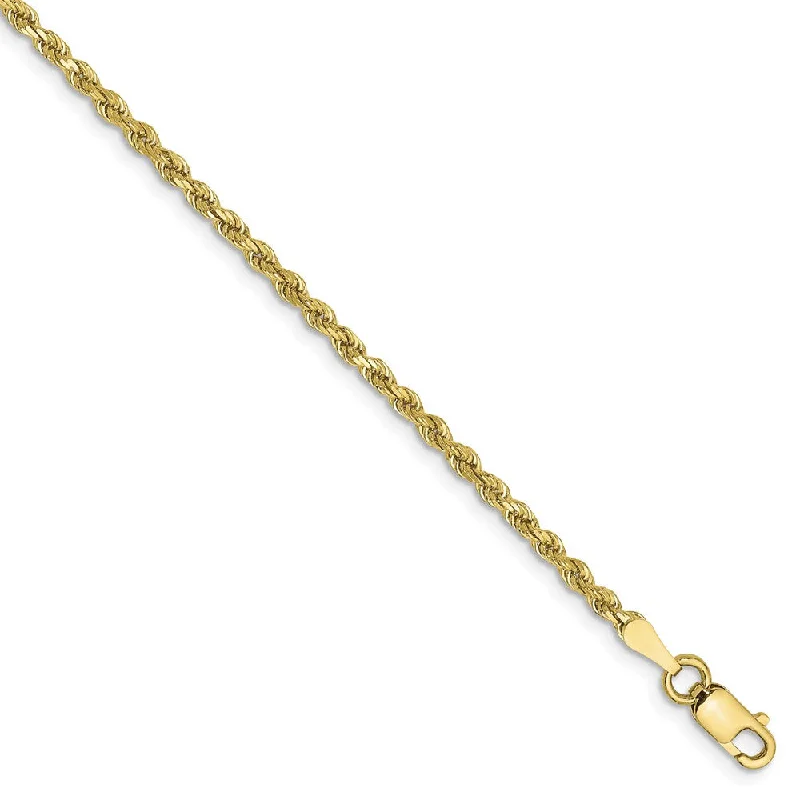 2mm, 10k Yellow Gold Diamond Cut Solid Rope Chain Bracelet