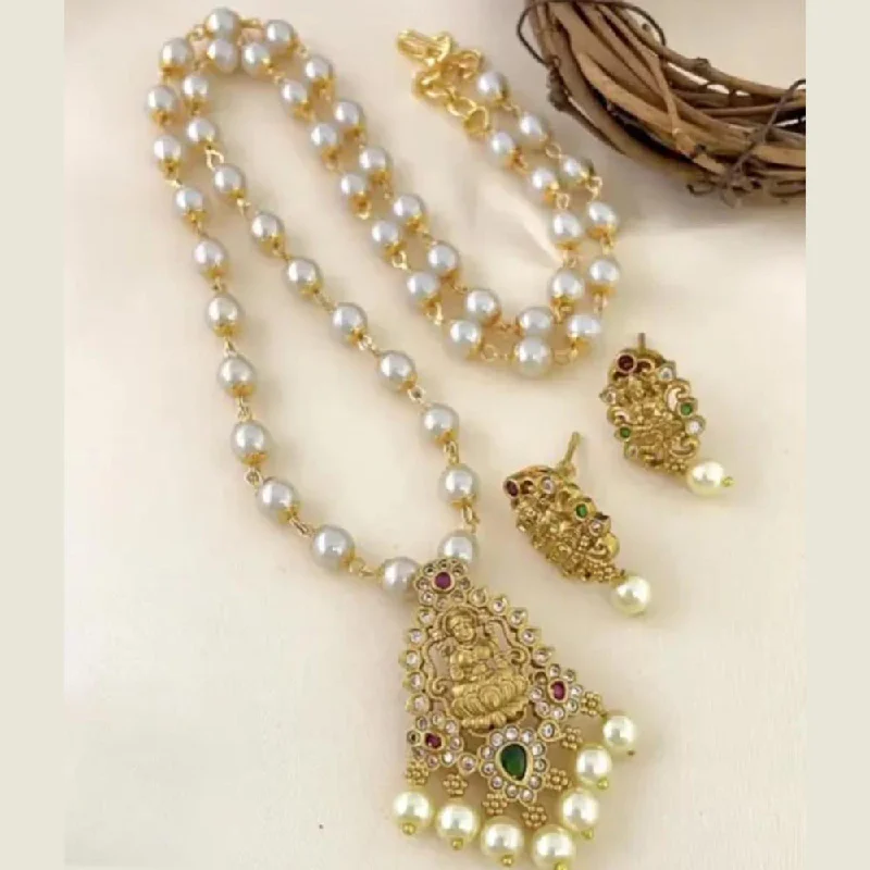 Sai Fashion Gold Plated Pota Stone Temple Long Necklace Set