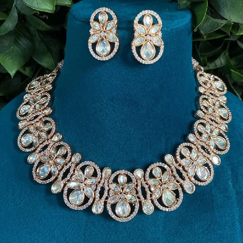 Amoliya Jewels Gold Plated Polki Kundan Stone Necklace Set