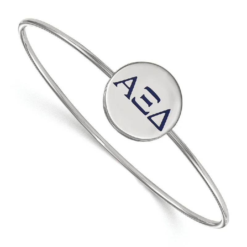 Sterling Silver Alpha Xi Delta Enamel Blue Greek Letter Bangle - 7 in.