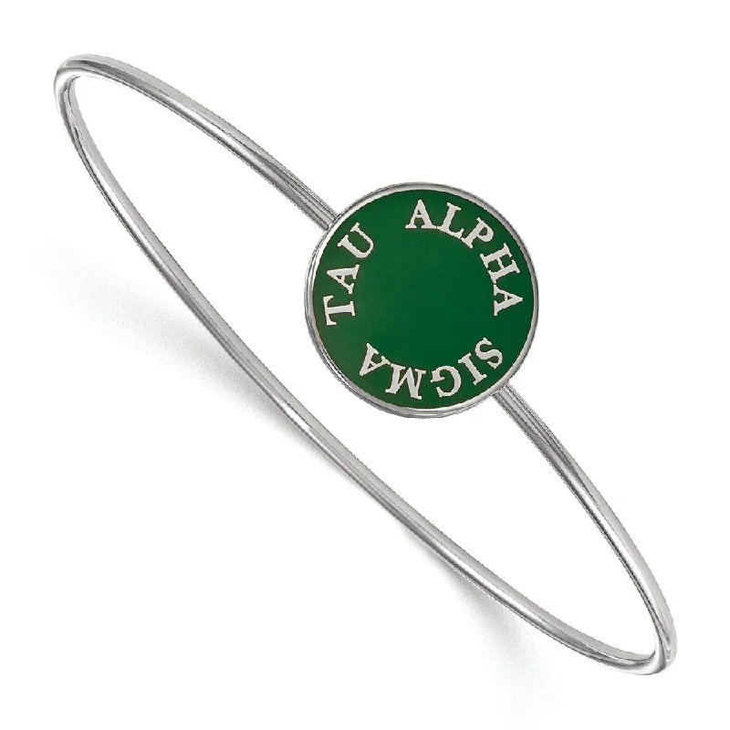 Sterling Silver Alpha Sigma Tau Green Enamel Bangle - 7 in.