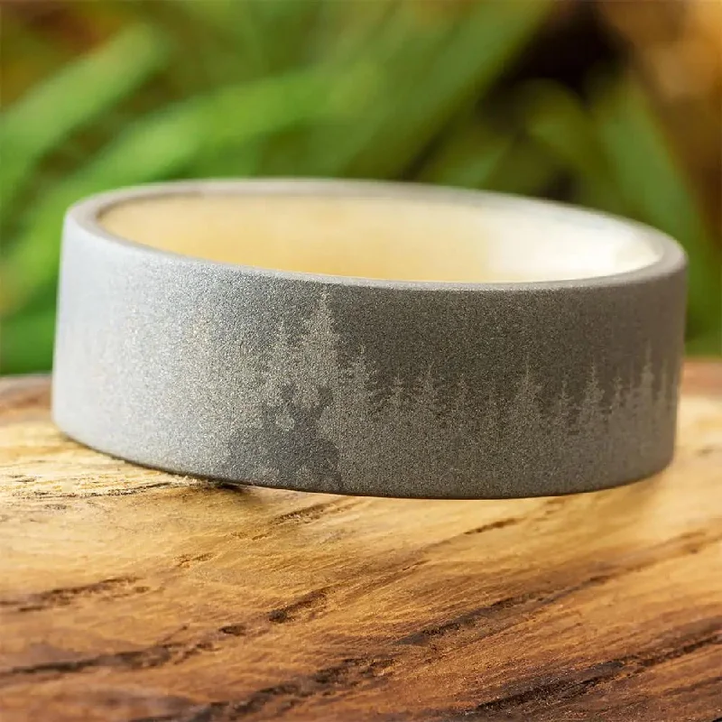 Aspen Wood Wedding Band with Woodland Engraving