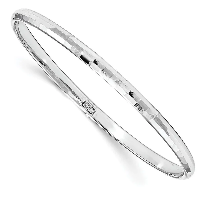 4.25mm 10k White Gold Polished Faceted Slip-On Bangle Bracelet