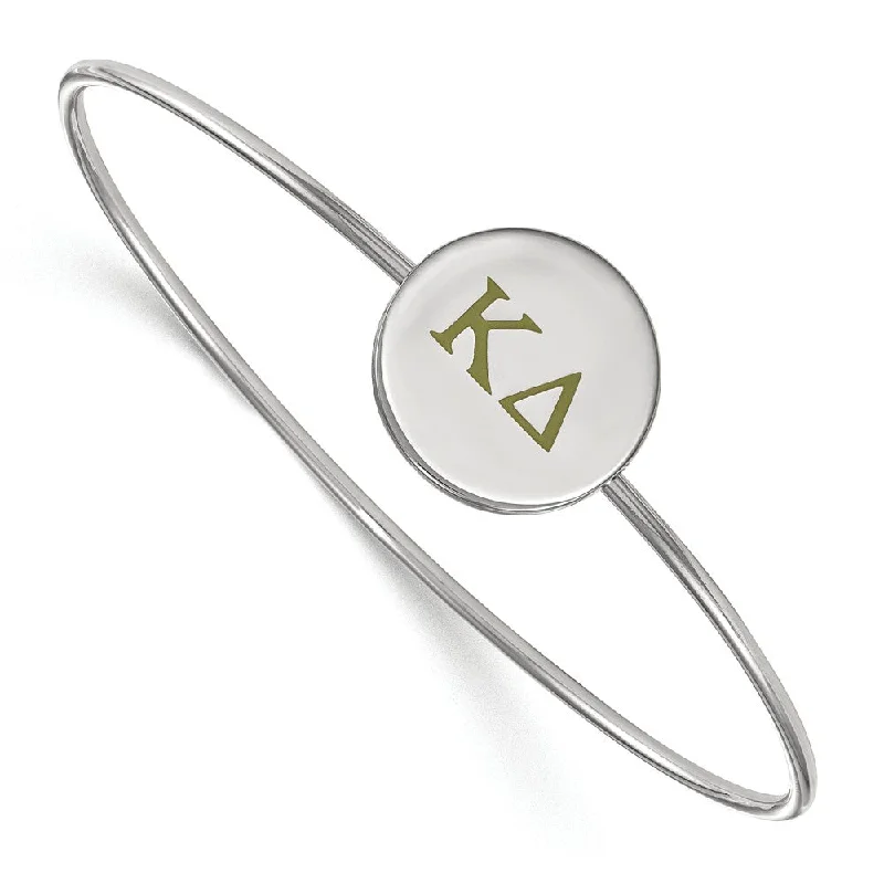 Sterling Silver Kappa Delta Enamel Green Greek Letters Bangle - 7 in.