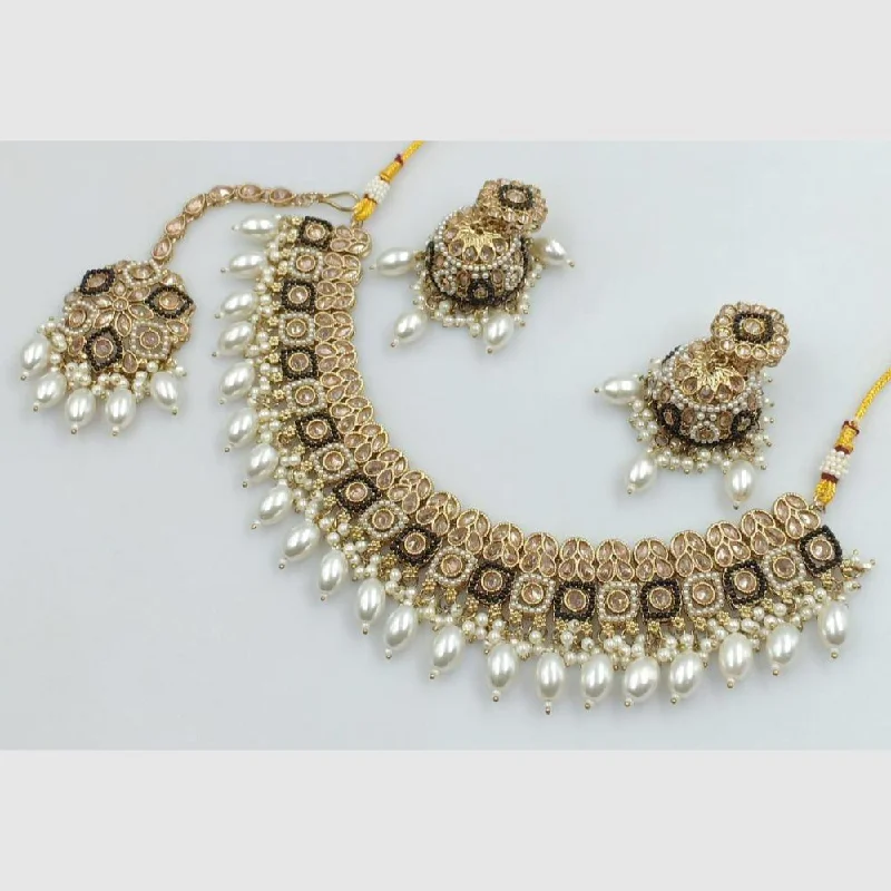 Rani Sati Jewels Gold Plated Crystal and Beads Necklace Set