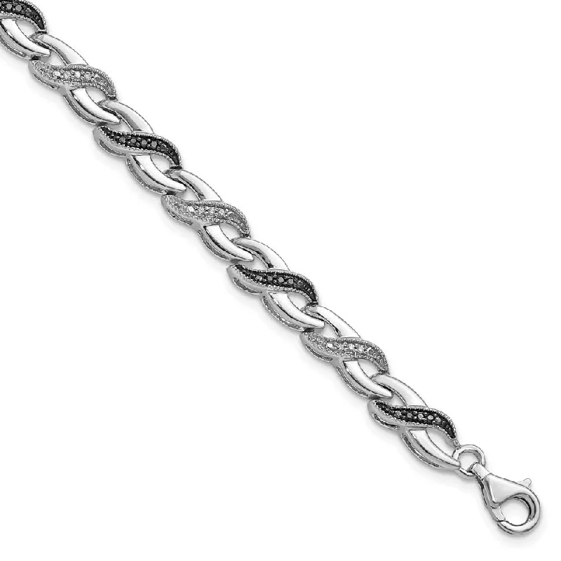 Black & White Diamond Infinity Bracelet in Sterling Silver, 7.5 Inch