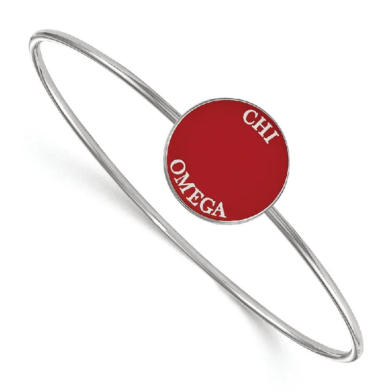 Sterling Silver Chi Omega Red Enamel Bangle - 7 in.