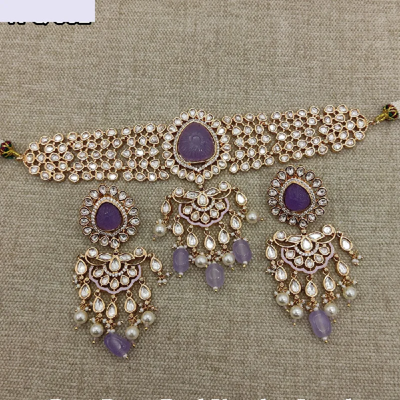 Royal Kundan Jewellery Gold Plated Polki Kundan Stone Beads And Meenakari Choker Necklace Set