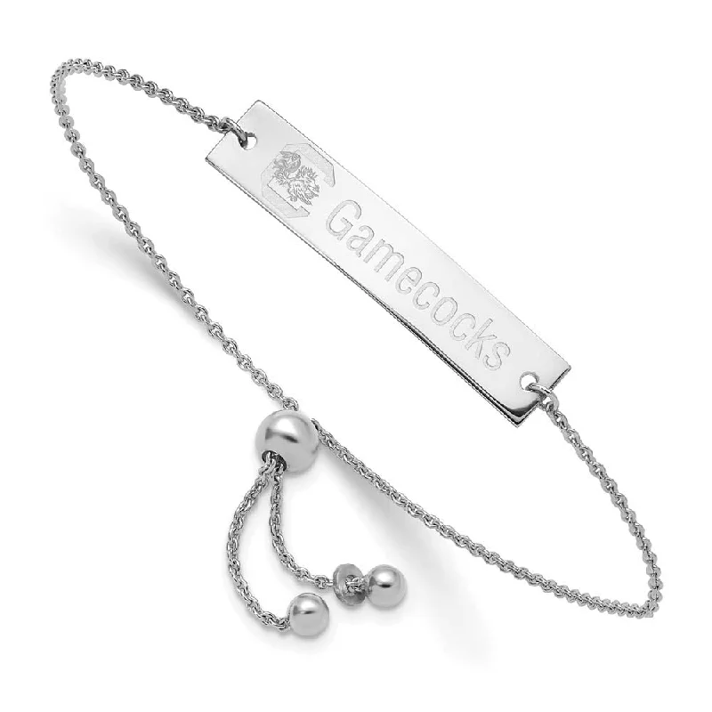 Sterling Silver Rhodium Plated S.C. Gamecocks Bar Adj Bracelet, 9 Inch