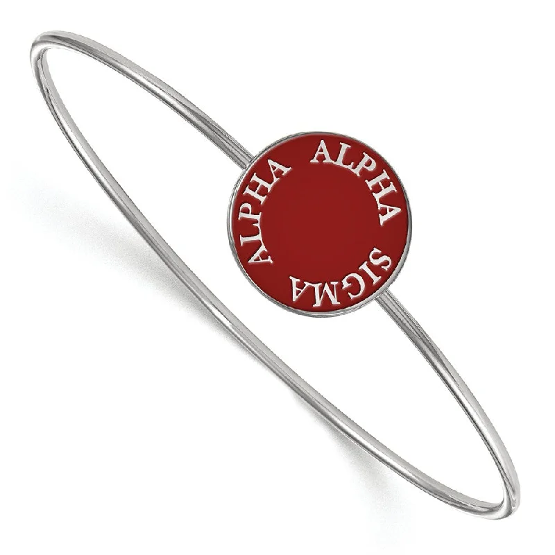 Sterling Silver Alpha Sigma Alpha Red Enamel Bangle - 7 in.