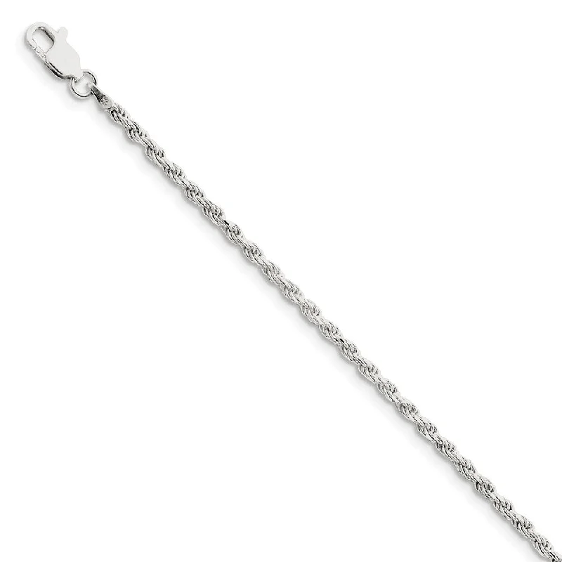 2.25mm Sterling Silver Diamond Cut Solid Rope Chain Anklet or Bracelet