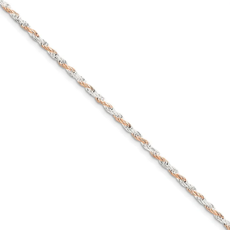 2.5mm Sterling Silver & 10k Rose Plated D/C Rope Chain Bracelet