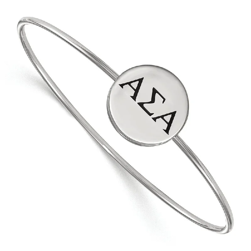 Sterling Silver Alpha Sigma Alpha Enamel Greek Letters Bangle - 7 in.