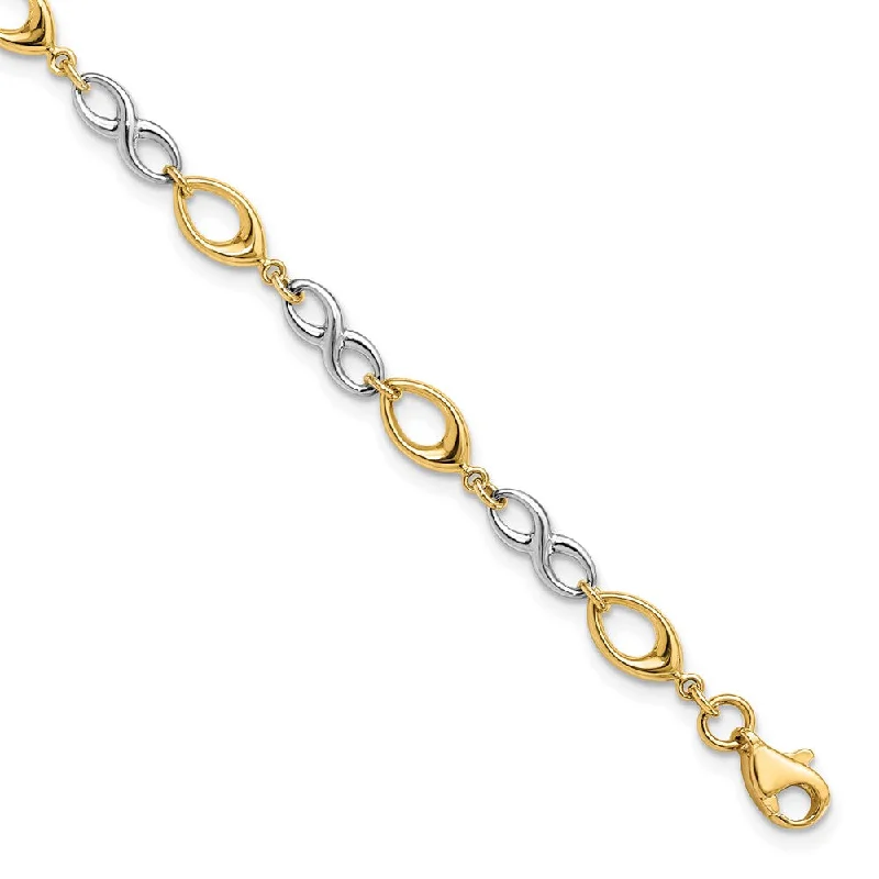 14k Yellow and White Gold 4mm Two Tone Link Chain Bracelet, 7.5 Inch