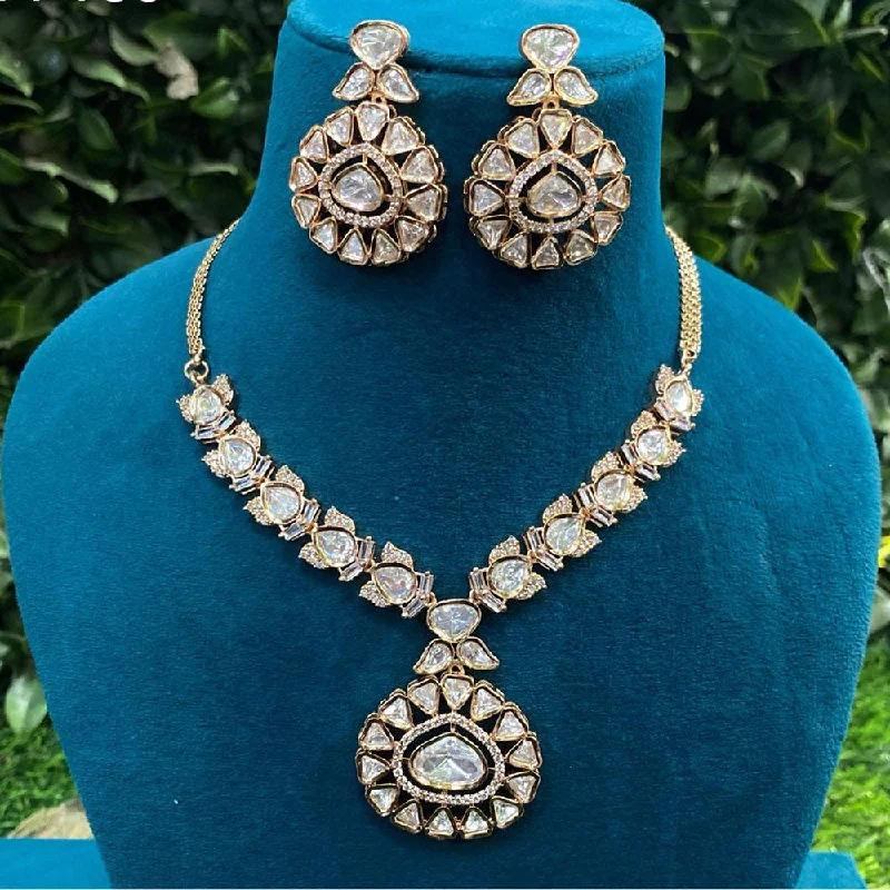 Amoliya Jewels Gold Plated Polki Kundan Stone Necklace Set