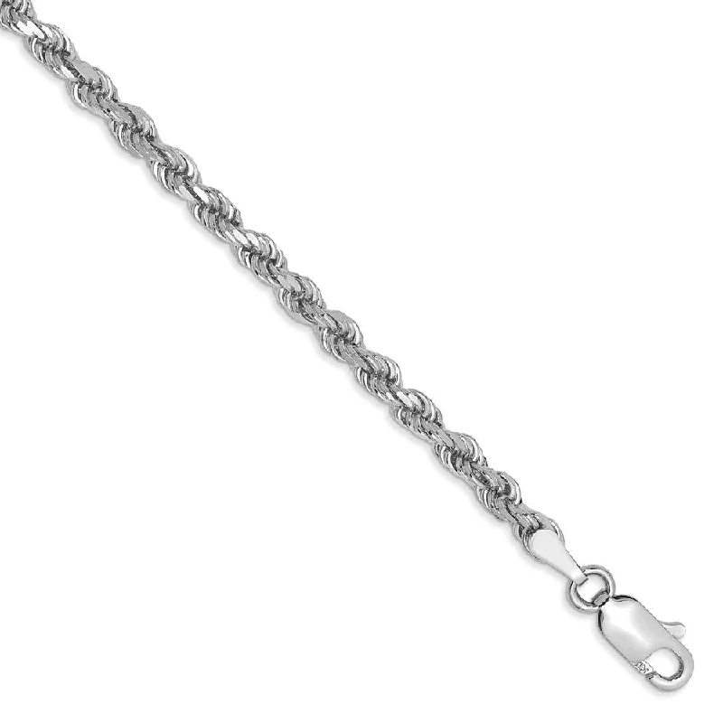 3.25mm 14K White Gold Diamond Cut Solid Rope Chain Bracelet