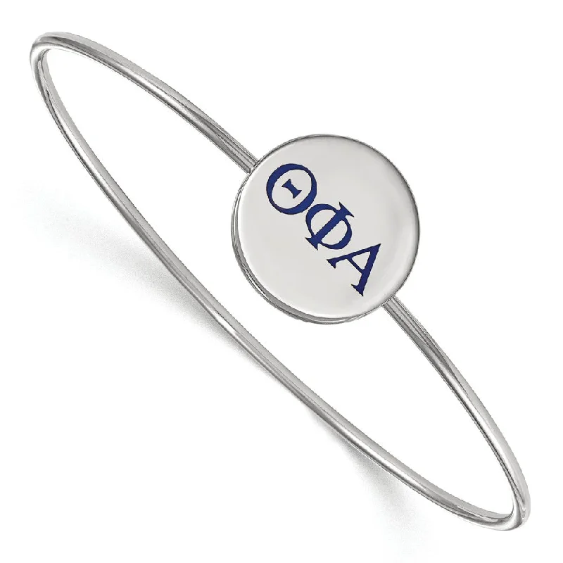 Sterling Silver Theta Phi Alpha Enamel Blue Greek Bangle - 6 in.