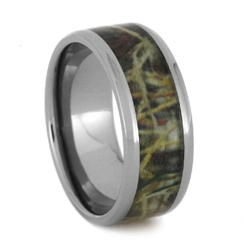 Titanium Wedding Band with Wetland Camouflage Inlay