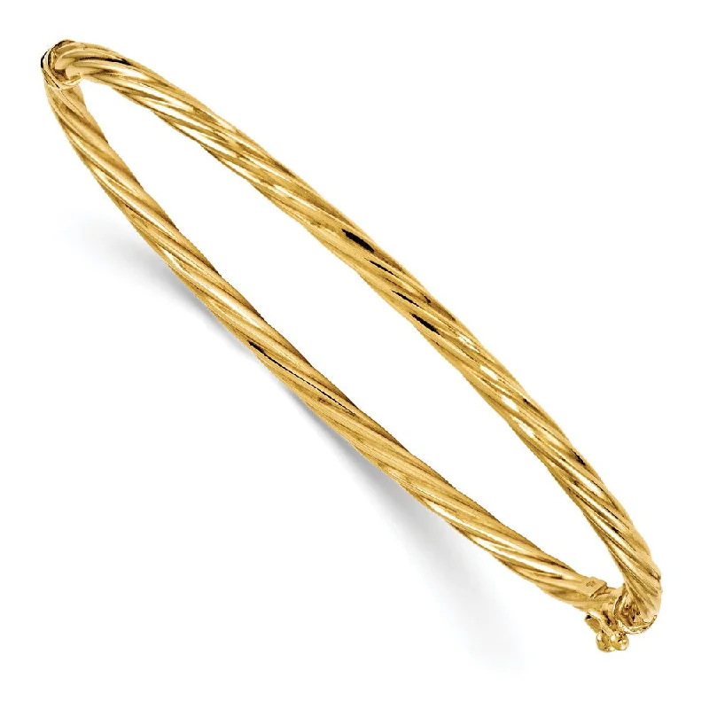 3mm 14k Yellow Gold Twisted Hinged Bangle Bracelet