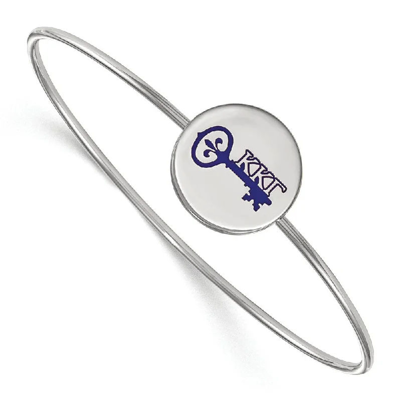 Sterling Silver Kappa Kappa Gamma Enamel Blue Key Bangle - 8 in.