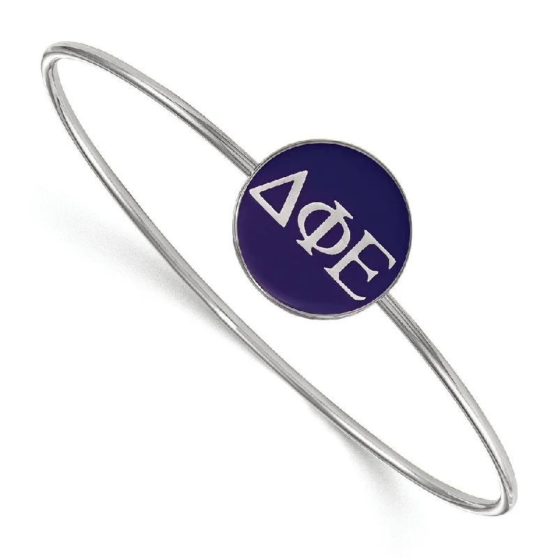 Sterling Silver Delta Phi Epsilon Blue Enamel Greek Bangle - 7 in.