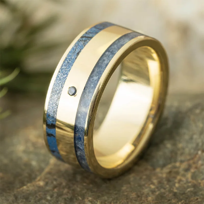 Sapphire and Mokume Wedding Band in Yellow Gold