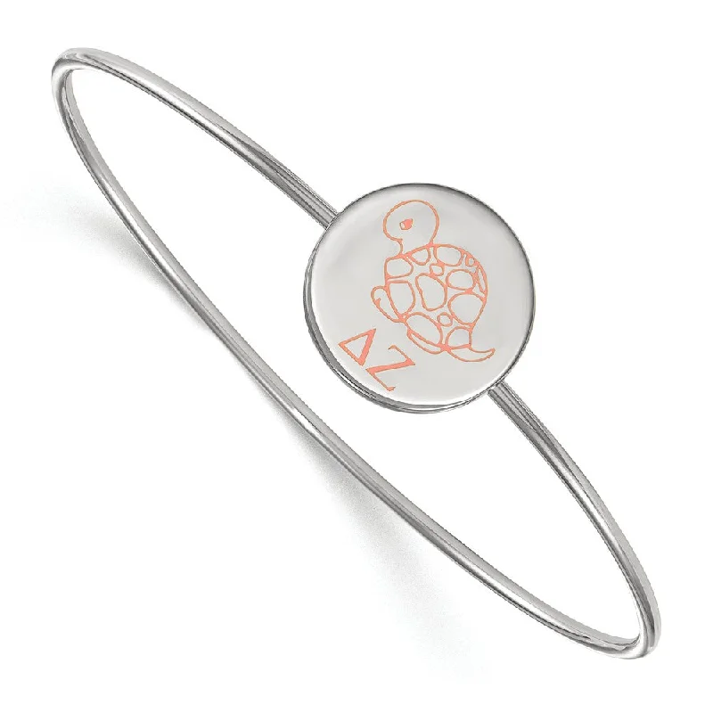 Sterling Silver Delta Zeta Enamel Coral Turtle Bangle - 7 in.