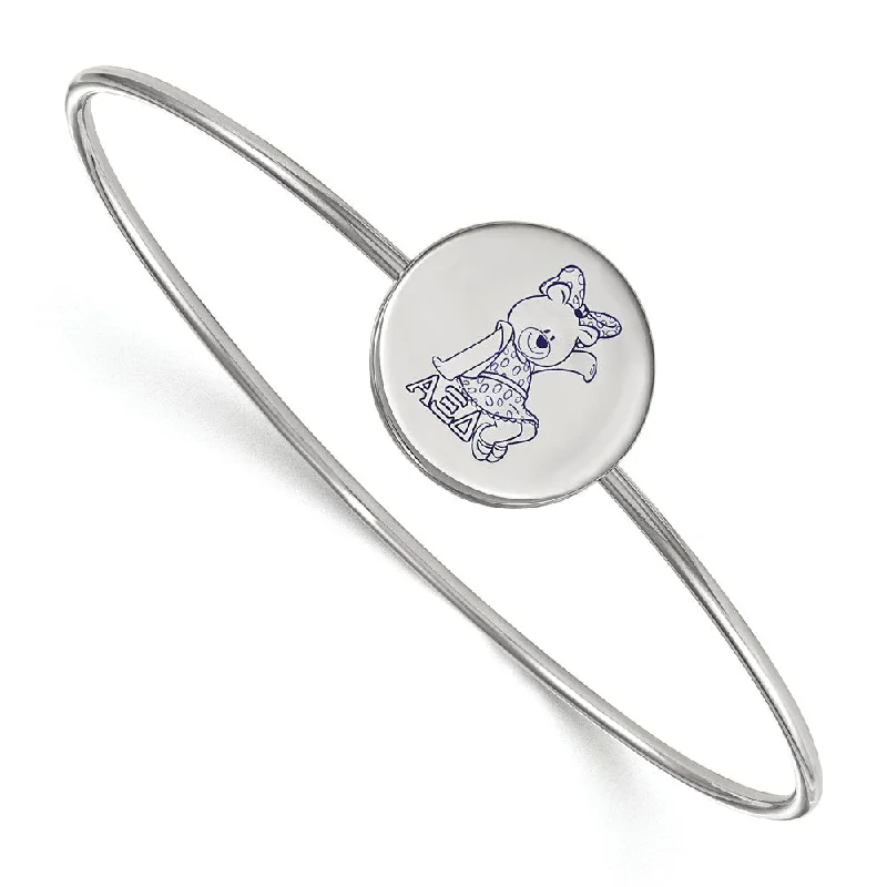 Sterling Silver Alpha Xi Delta Enamel Bear Bangle - 7 in.