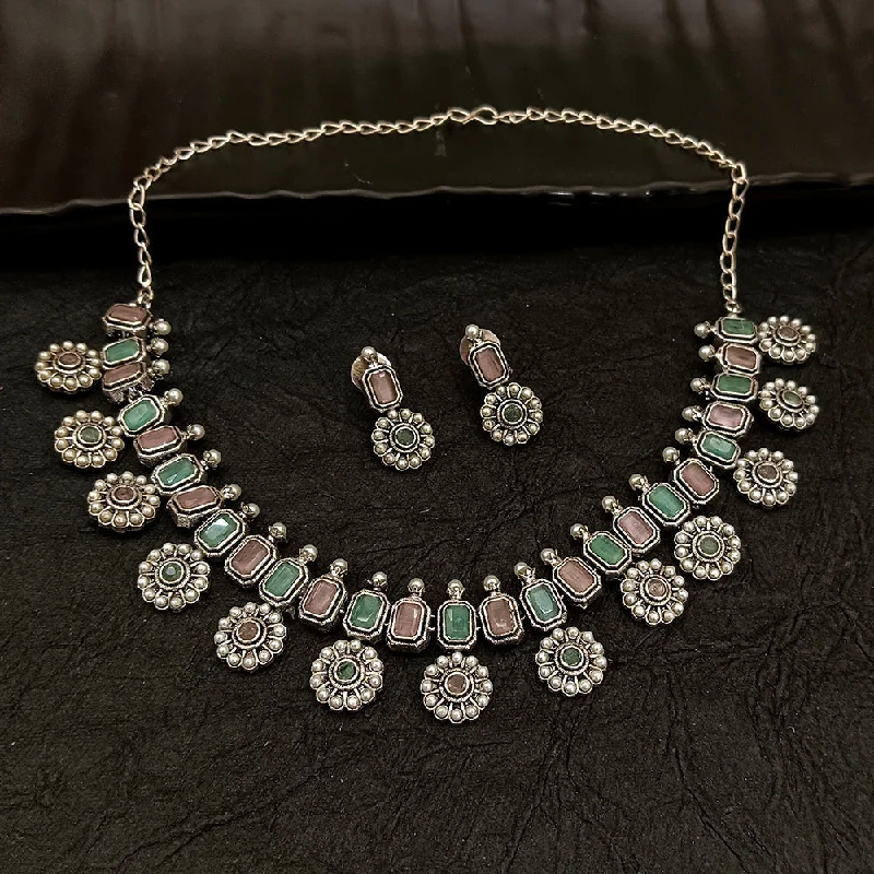 Deep Jewell Oxidised Plated Pearl Necklace Set