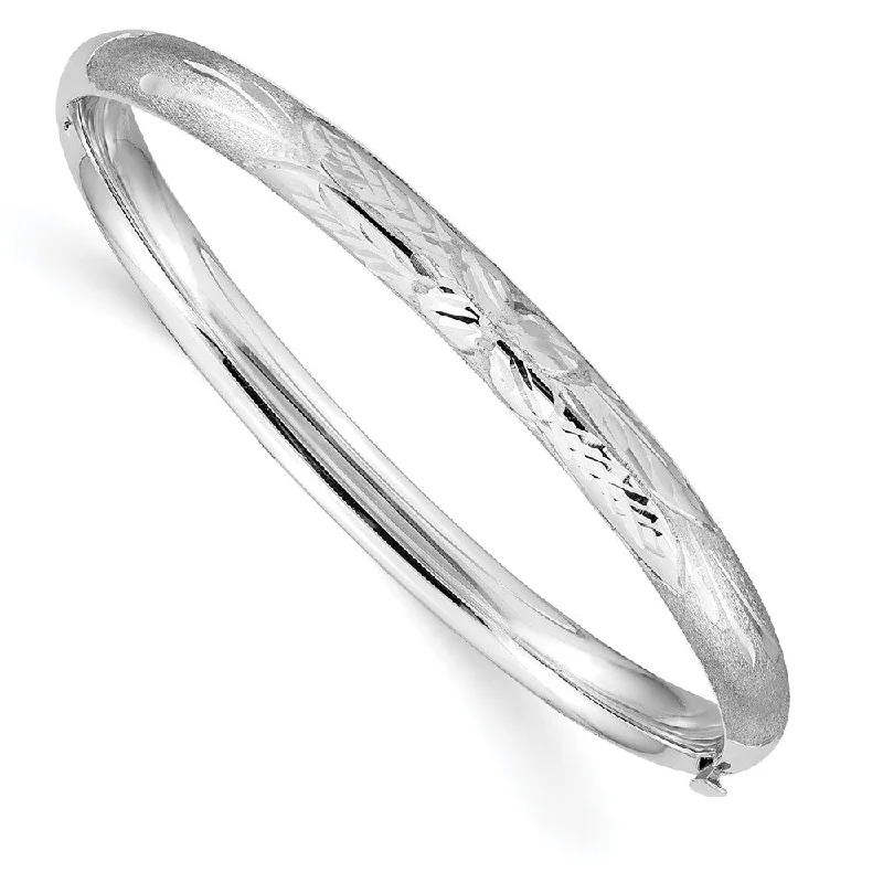 5mm 14k White Gold D/C & Florentine Engraved Hinged Bangle Bracelet